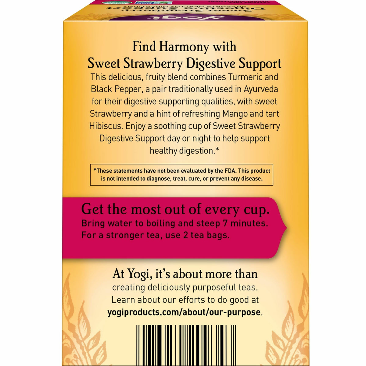 Yogi Sweet Strawberry tea bags closeup highlighting organic ingredients.