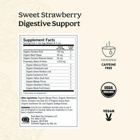 Yogi Sweet Strawberry tea bags steeping in a cup for calming, caffeine-free sip.
