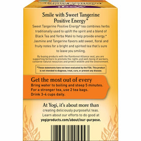 Yogi Sweet Tangerine organic ingredients label highlighting natural components.