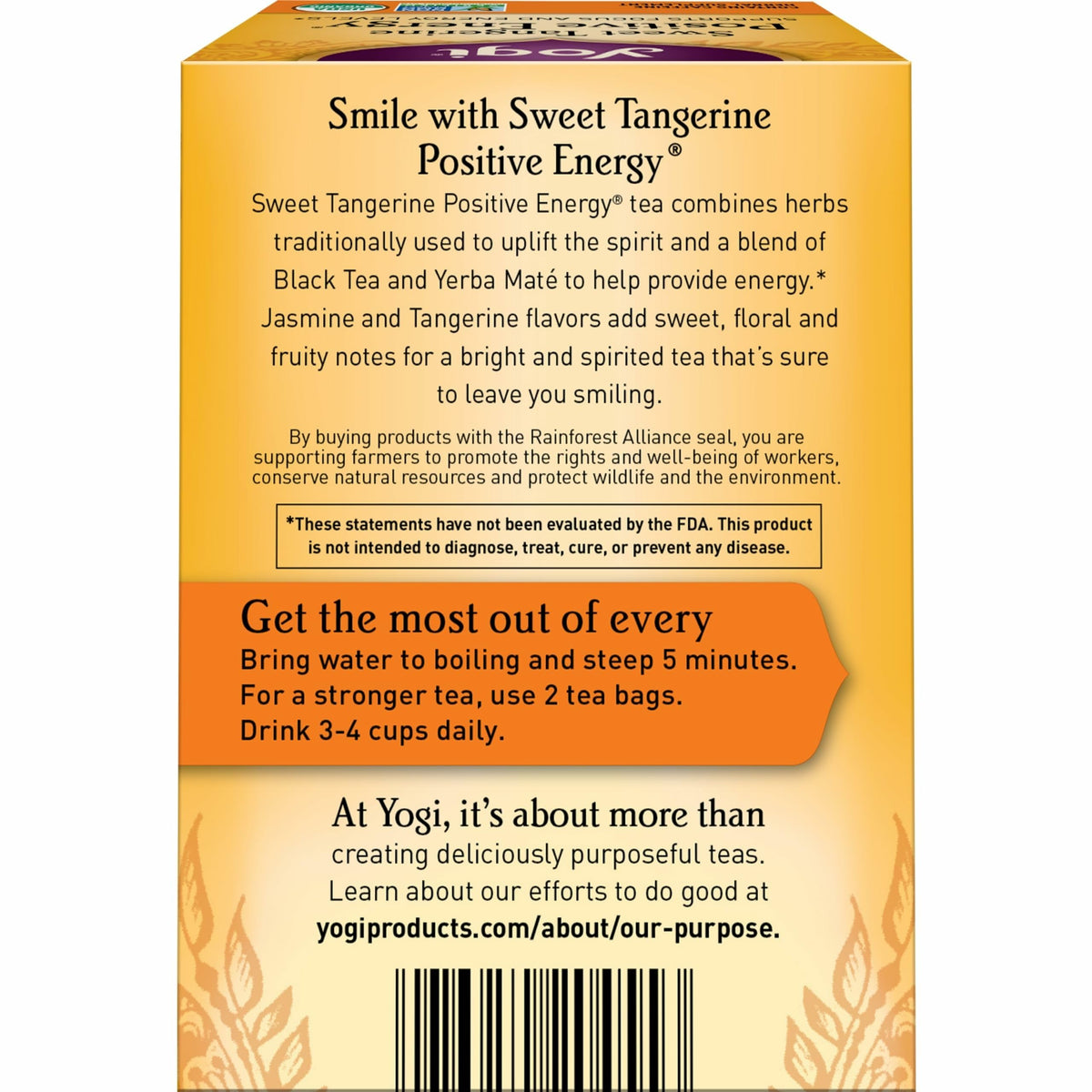 Steeping Yogi Sweet Tangerine yields a fragrant cup with citrus and floral notes