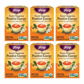 Yogi Sweet Tangerine Tea bags in a box, highlighting convenient six-pack for daily brewing.