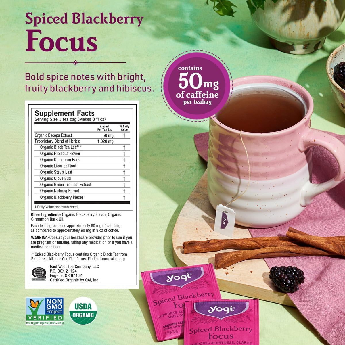 Yogi Organic vegan tea bags showcase quality, non-GMO ingredients for mindful sipping.