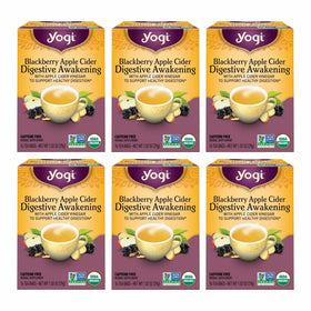 Yogi Tea Blackberry Apple Cider Digestive Awakening box with tea bags for a caffeine-free fruity ritual.