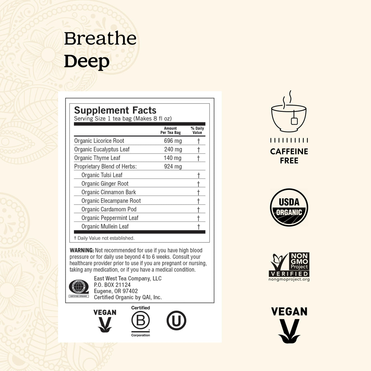 Yogi Breathe Deep organic ingredients showcase vegan and NON-GMO quality
