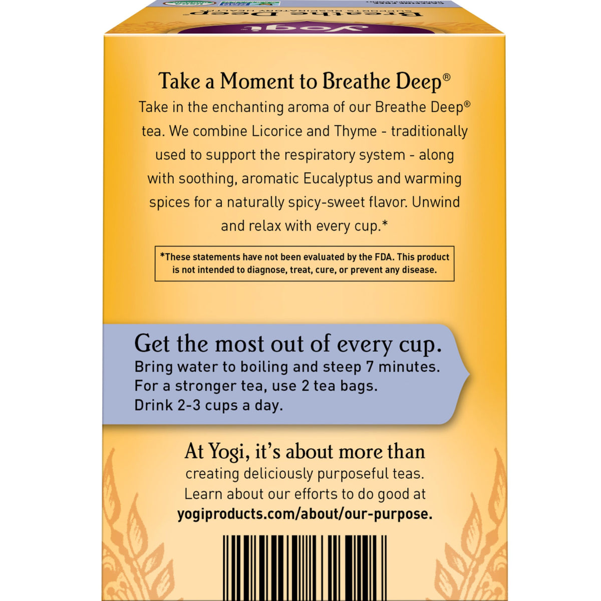 Yogi Breathe Deep steeped cup highlighting warming spices for cozy evenings
