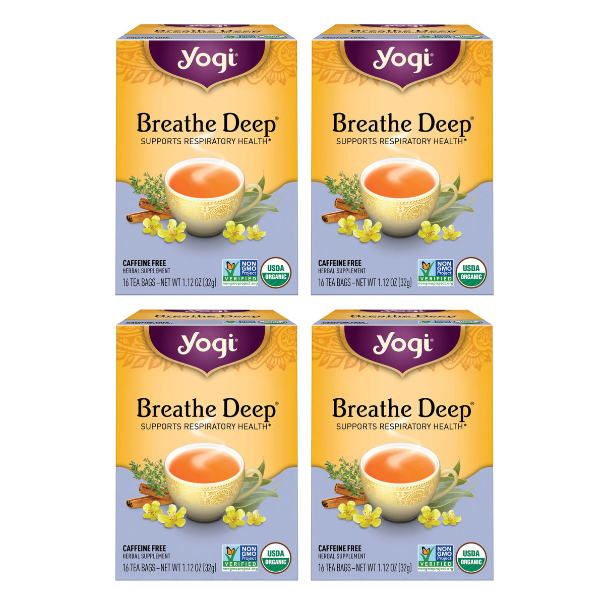 Yogi Breathe Deep tea bag close-up with calming aroma for relaxing ritual