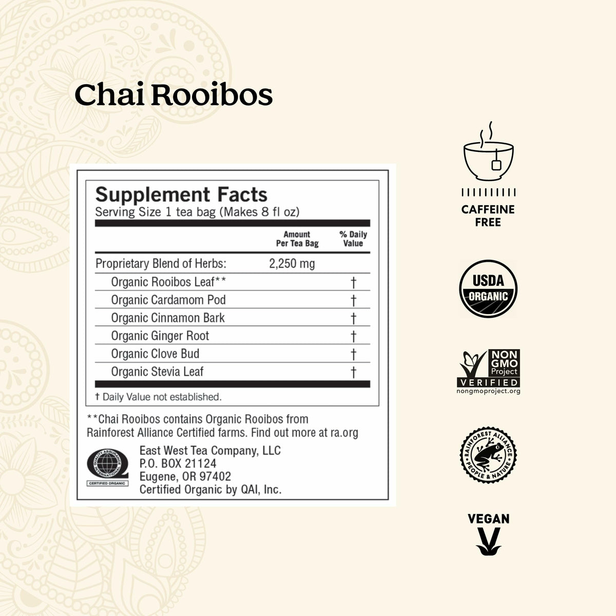 Yogi Tea Chai Rooibos spice blend with aromatic cardamom and cinnamon