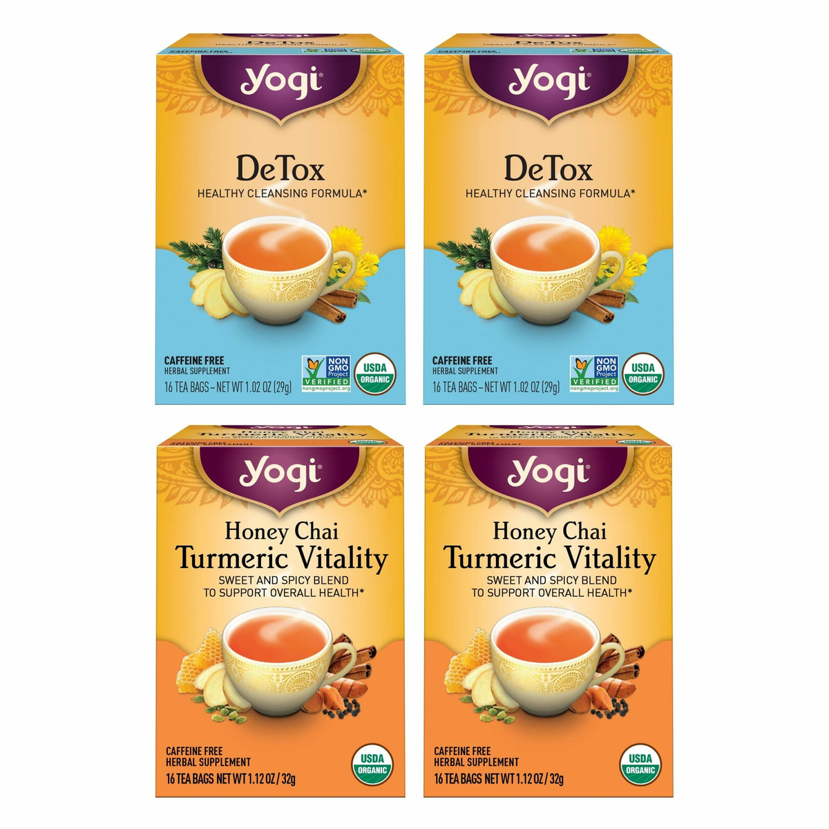 Yogi Tea Detox and Wellness Variety Pack boxes for daily ritual and organic blends.