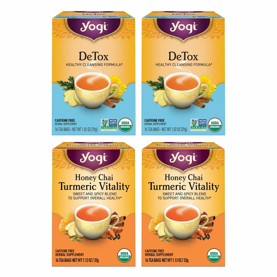 Yogi Tea Detox and Wellness Variety Pack boxes for daily ritual and organic blends.