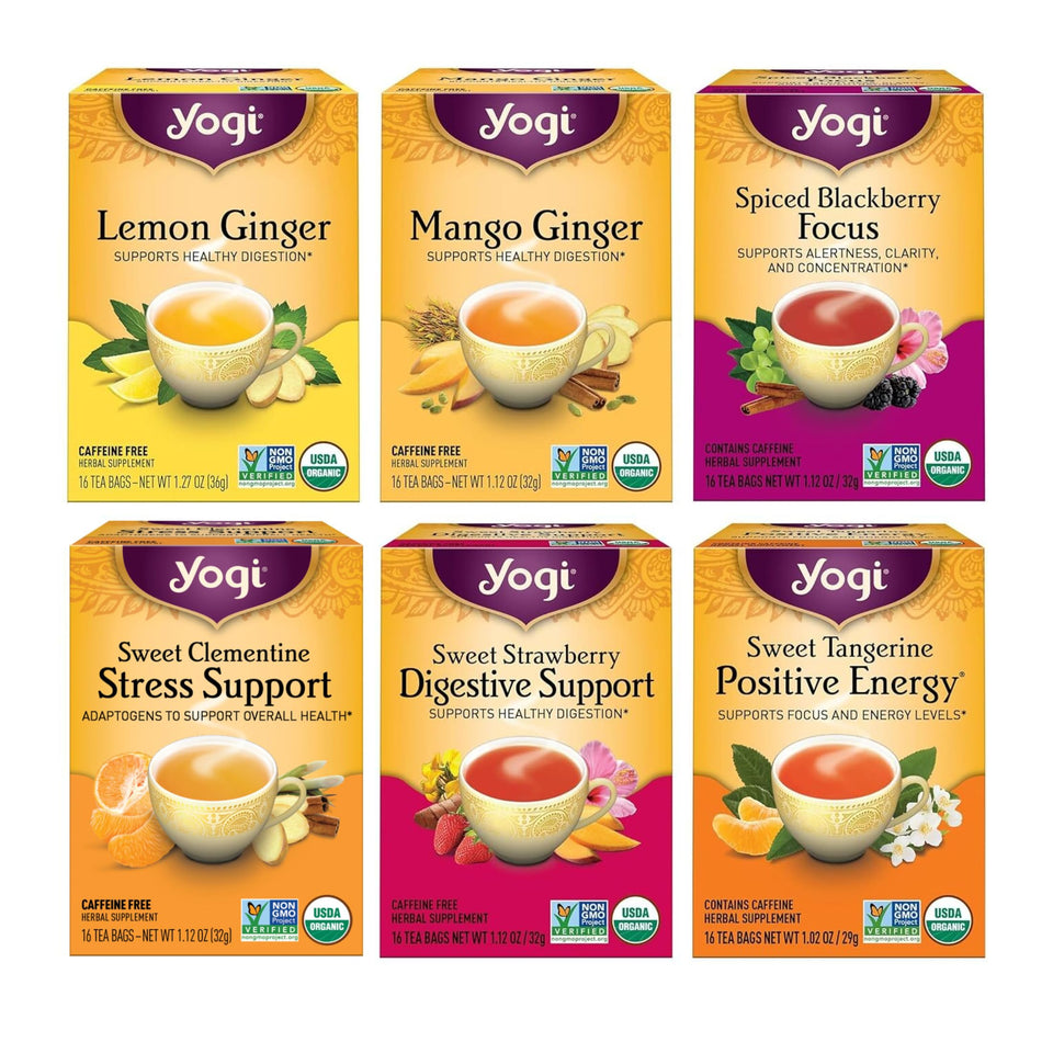 Yogi Tea Fruity Variety Lemon Ginger in a cup for morning rituals