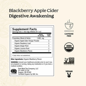Yogi Tea Iced Blackberry Apple Cider Digestive Awakening bags offer balanced fruit notes.