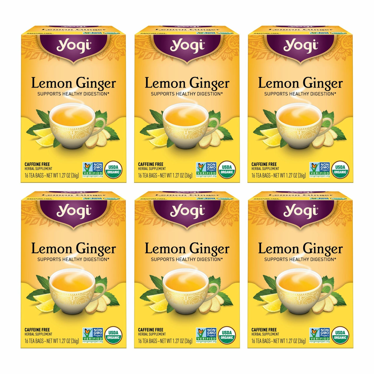 Yogi Tea Lemon Ginger packaging front showing flavor and brand
