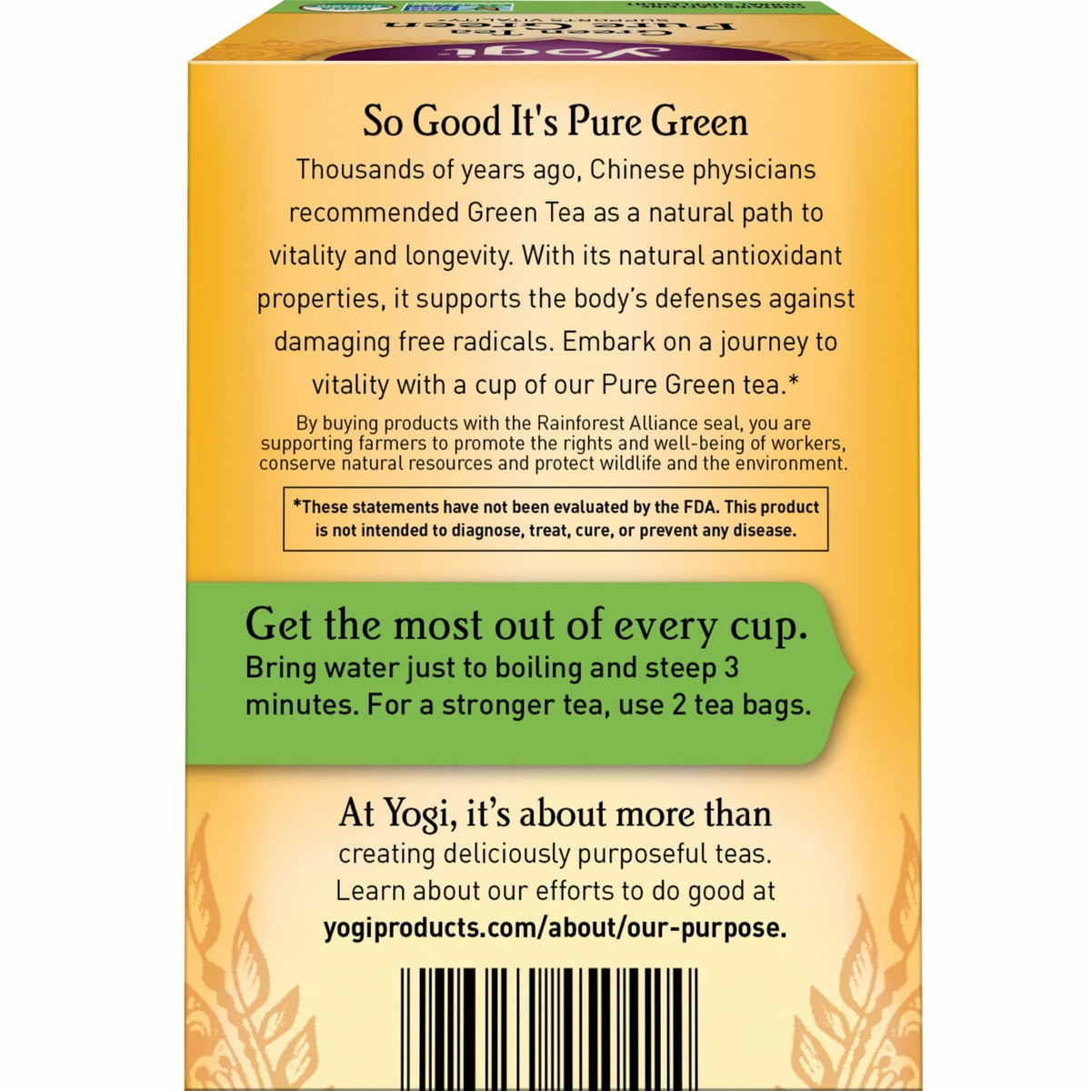 Steeping Yogi Tea Pure Green Tea in a cup, aromatic and soothing.