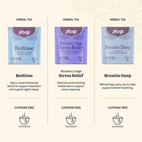 Assorted Yogi herbal blends in tea bags for daily relaxation.