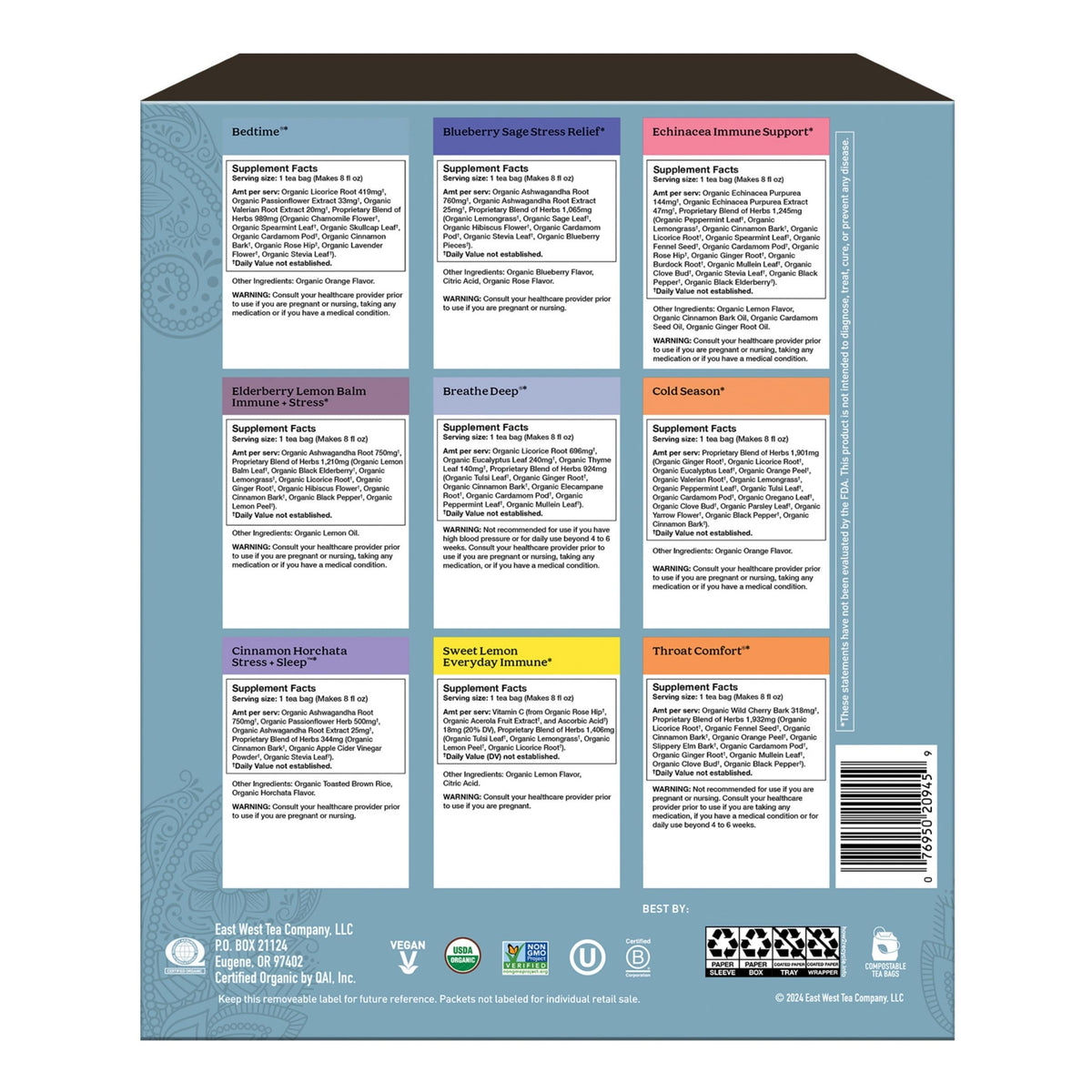Yogi tea sampler cup view shows nine flavors in a gift set for gifting.