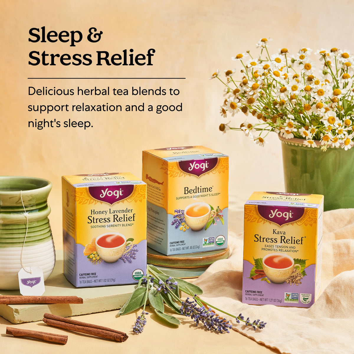 Warm mug with Yogi Tea Spiced Apple Chamomile creating a cozy moment