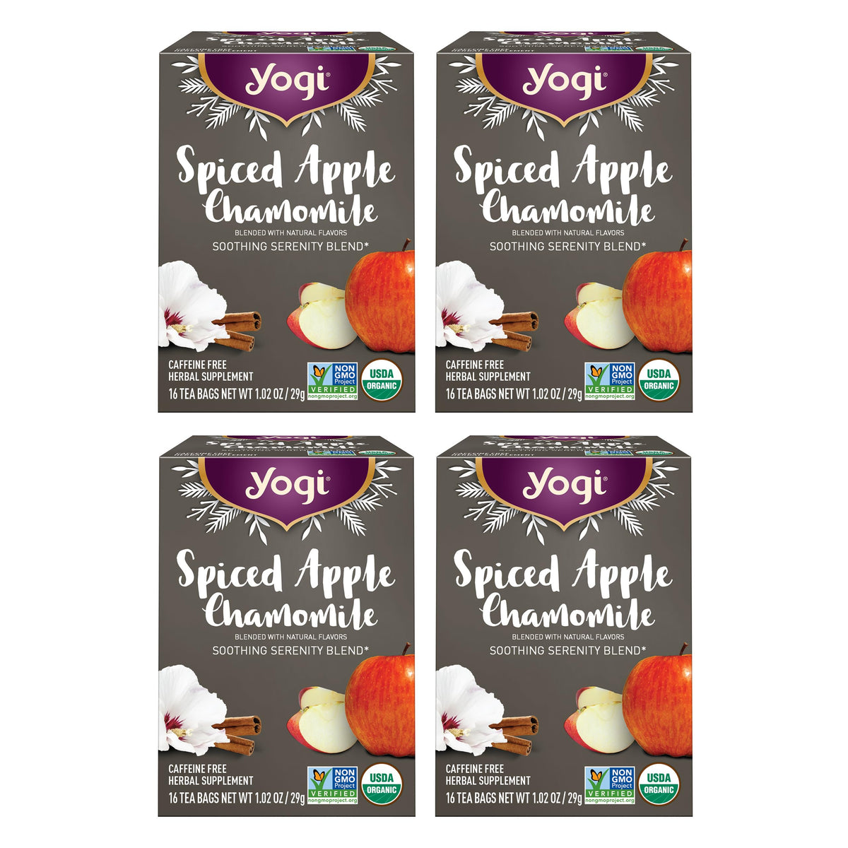 Yogi Tea Spiced Apple Chamomile tea bags ready for a calming cup
