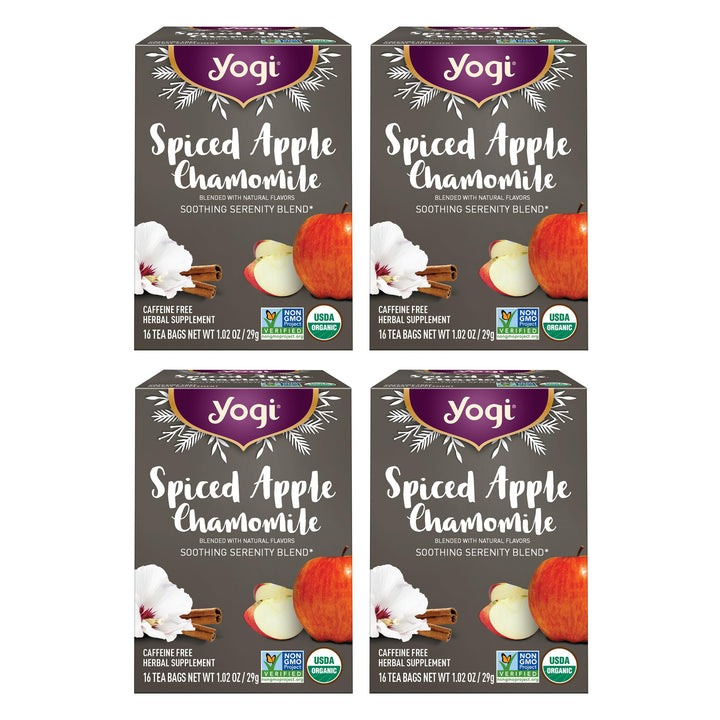 Yogi Tea Spiced Apple Chamomile tea bags ready for a calming cup
