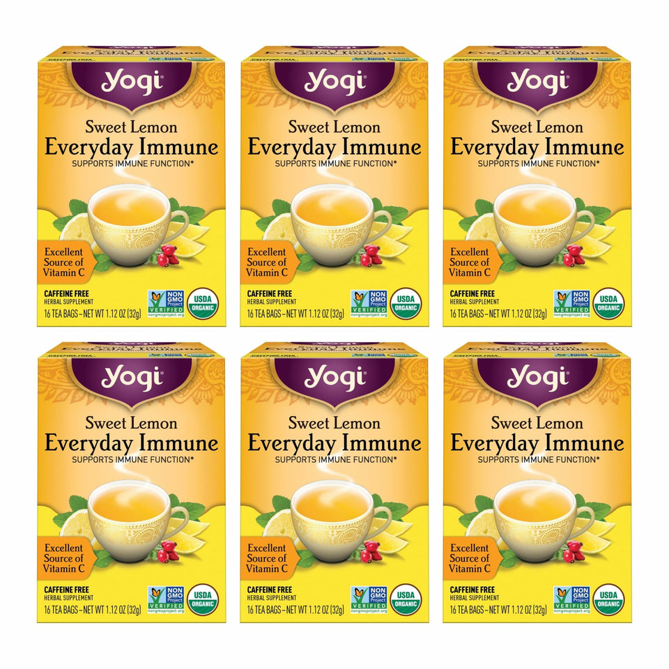Yogi Tea Sweet Lemon Everyday Immune Tea boxes on display for daily comfort