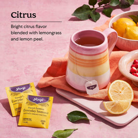 Organic ingredients tulsi lemongrass rose hip lemon peel shown for flavor