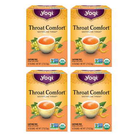 Yogi Throat Comfort tea bags in pack for easy brewing.