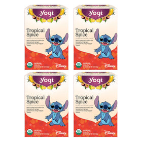 Yogi Tropical Spice Tea bag close-up, inviting a cozy caffeine-free moment.