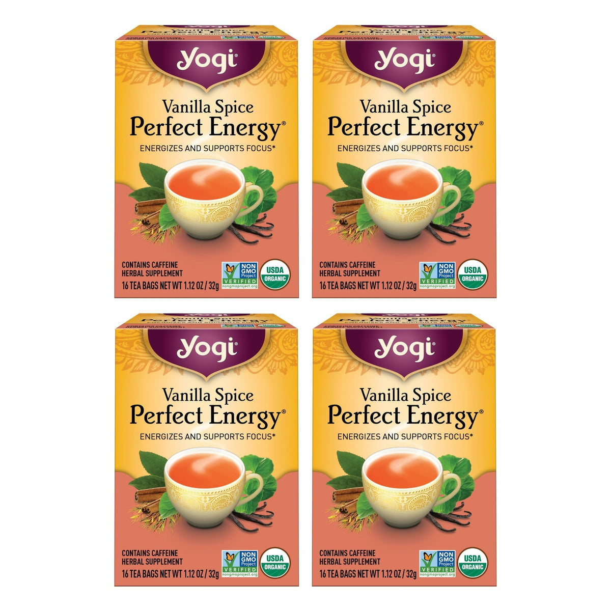 Yogi Vanilla Spice Perfect Energy tea bag ready for a focused morning brew