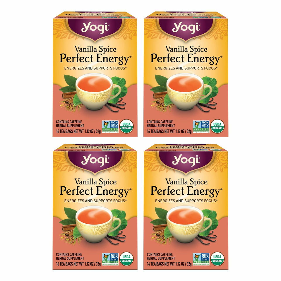 Yogi Vanilla Spice Perfect Energy tea bag ready for a focused morning brew