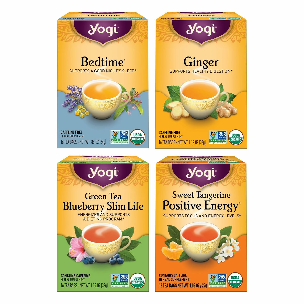 Yogi Variety Pack tea bags arranged for diverse daily flavors