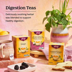Yogi Organic tea bags pack in kitchen setting ready to brew.
