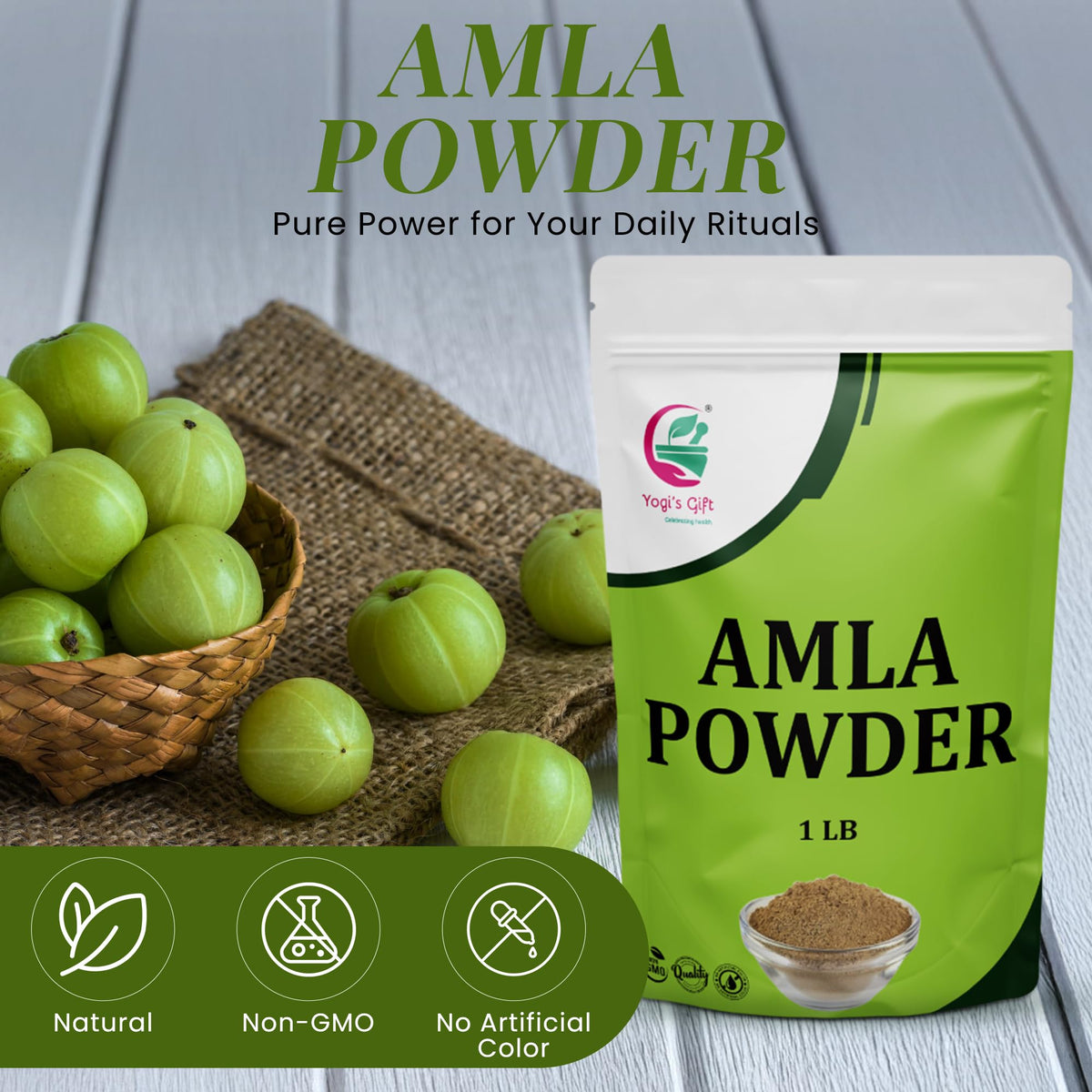 Yogi's Gift Amla Powder used in face masks for natural care.