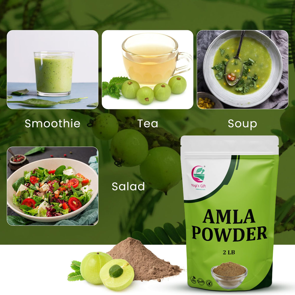 YOGI’S GIFT Amla powder in resealable bag preserves freshness and long-term use.