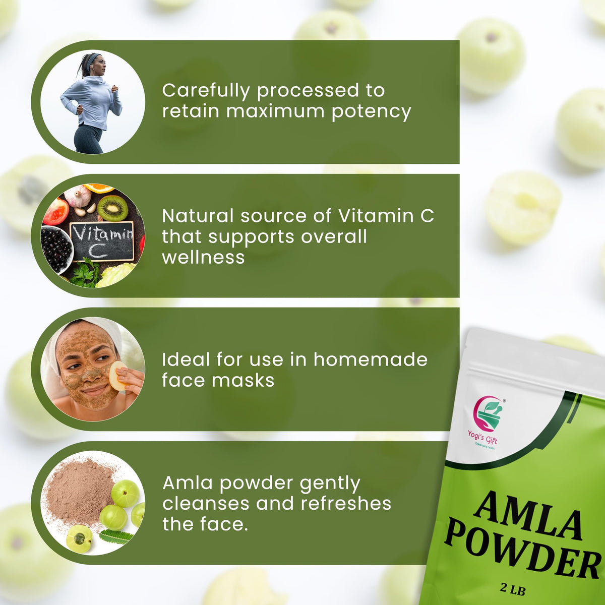 YOGI’S GIFT Amla powder used in face mask for gentle skin care.