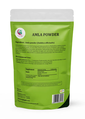YOGI’S GIFT Amla powder sun-dried gooseberries in jar, ideal for beauty routines.