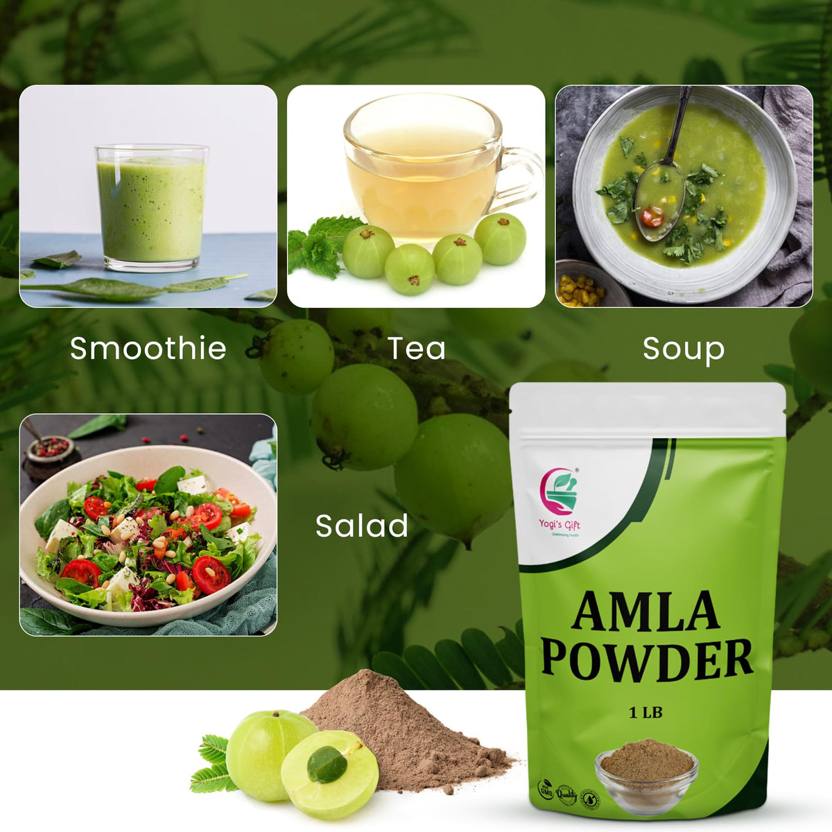 Yogi's Gift Amla Powder from sun-dried gooseberries adds authentic flavor.