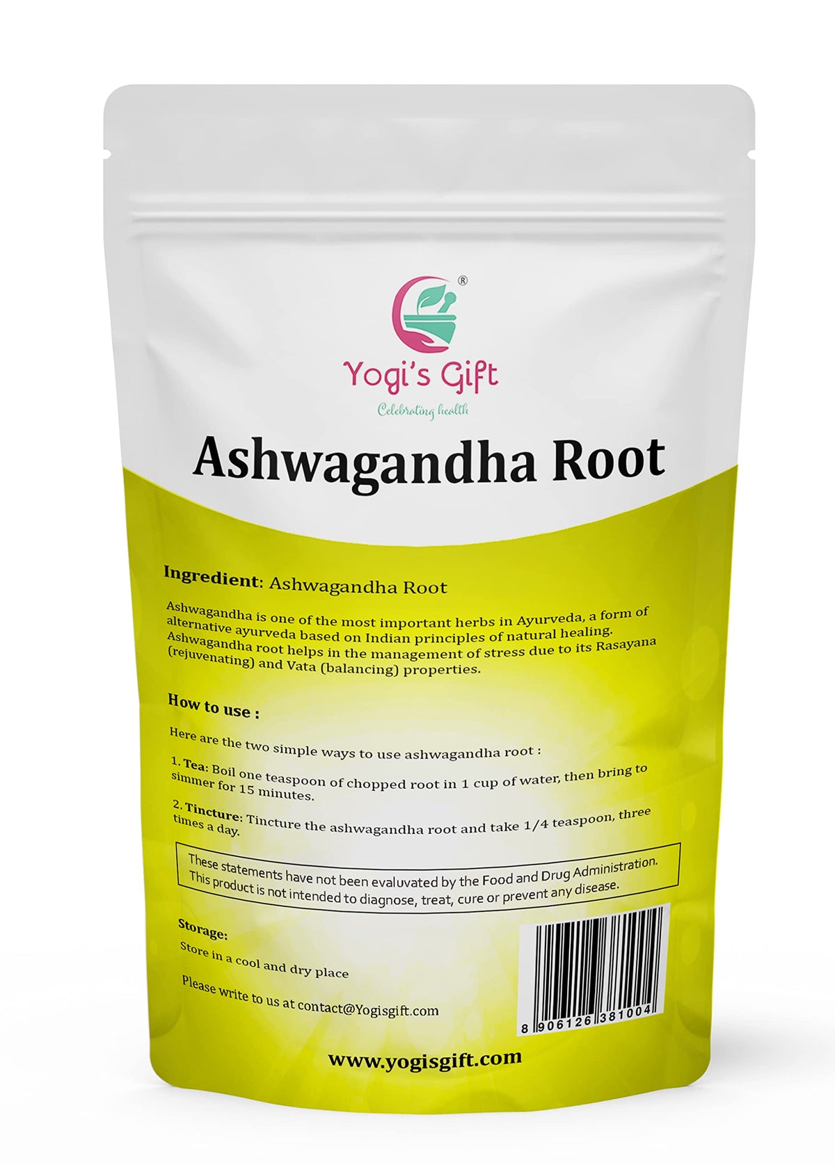 Closeup of Yogi's Gift Ashwagandha root highlighting quality for daily use