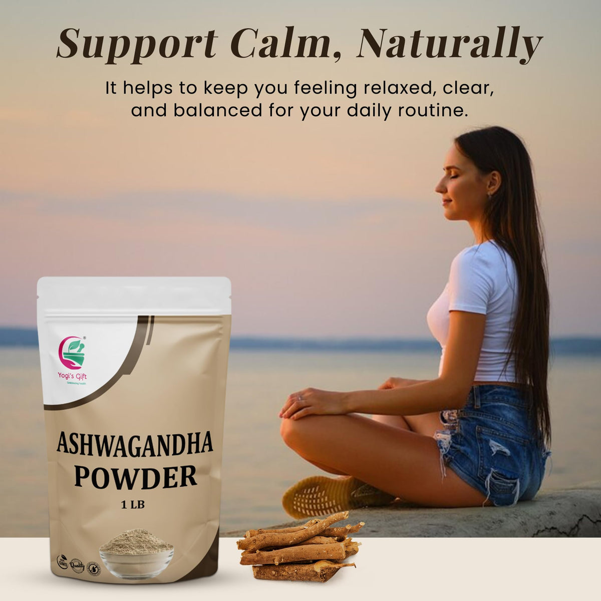 Resealable bag of Yogi’s Gift Ashwagandha preserves freshness for daily use.