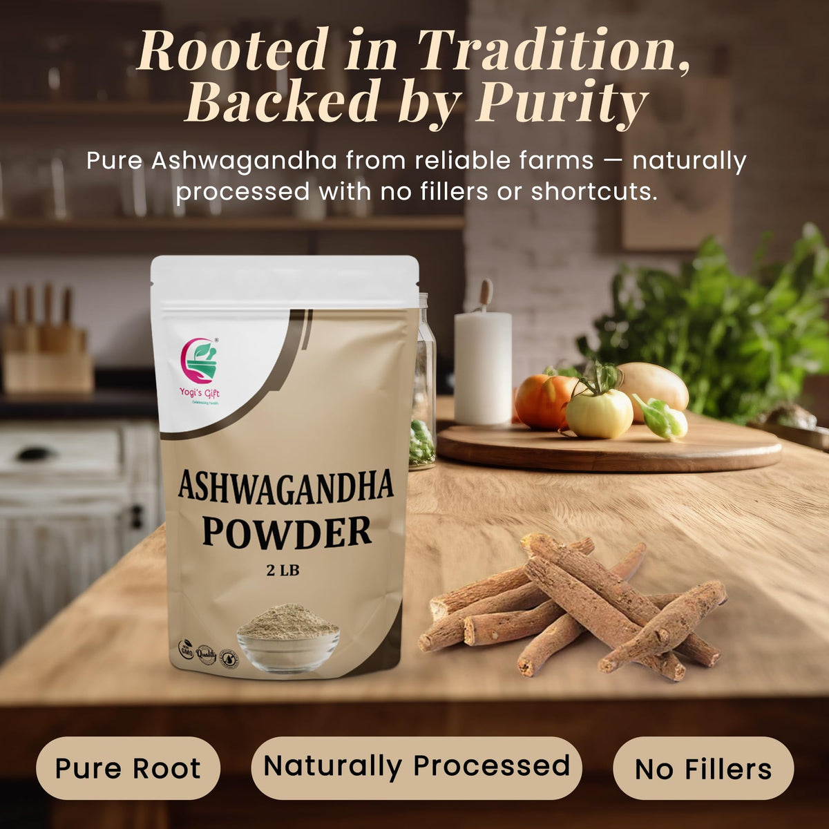 Yogi’s Gift Ashwagandha powder ingredients shot, premium root for recipes