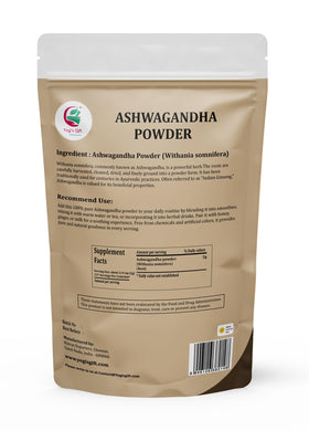 Yogi’s Gift Ashwagandha powder being poured into a cup for easy tea mixing.