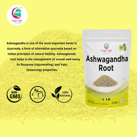 Yogi's Gift Ashwagandha root packaging with scoop, ideal for precise dosing