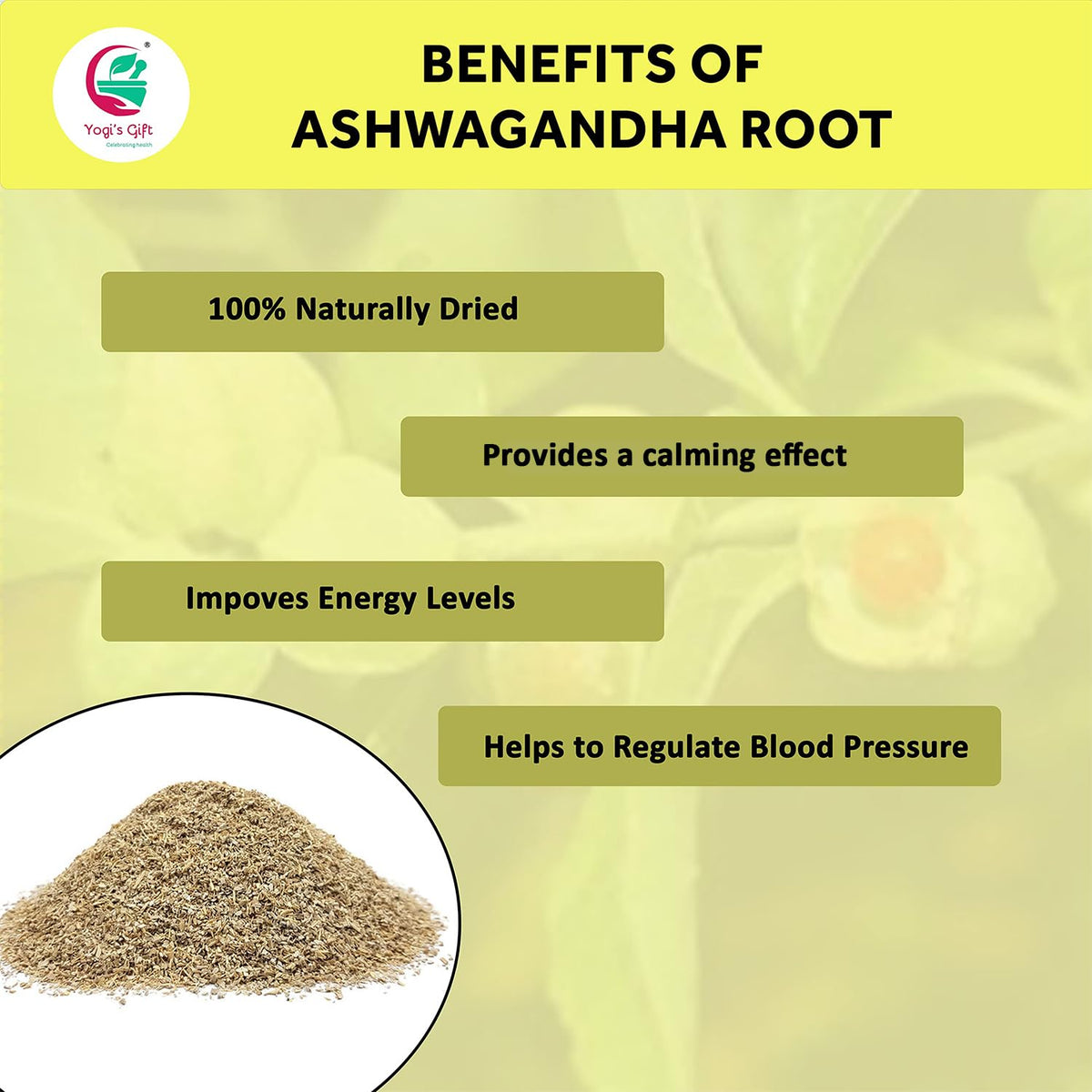 Yogi's Gift Ashwagandha tea preparation with chopped root for soothing beverage