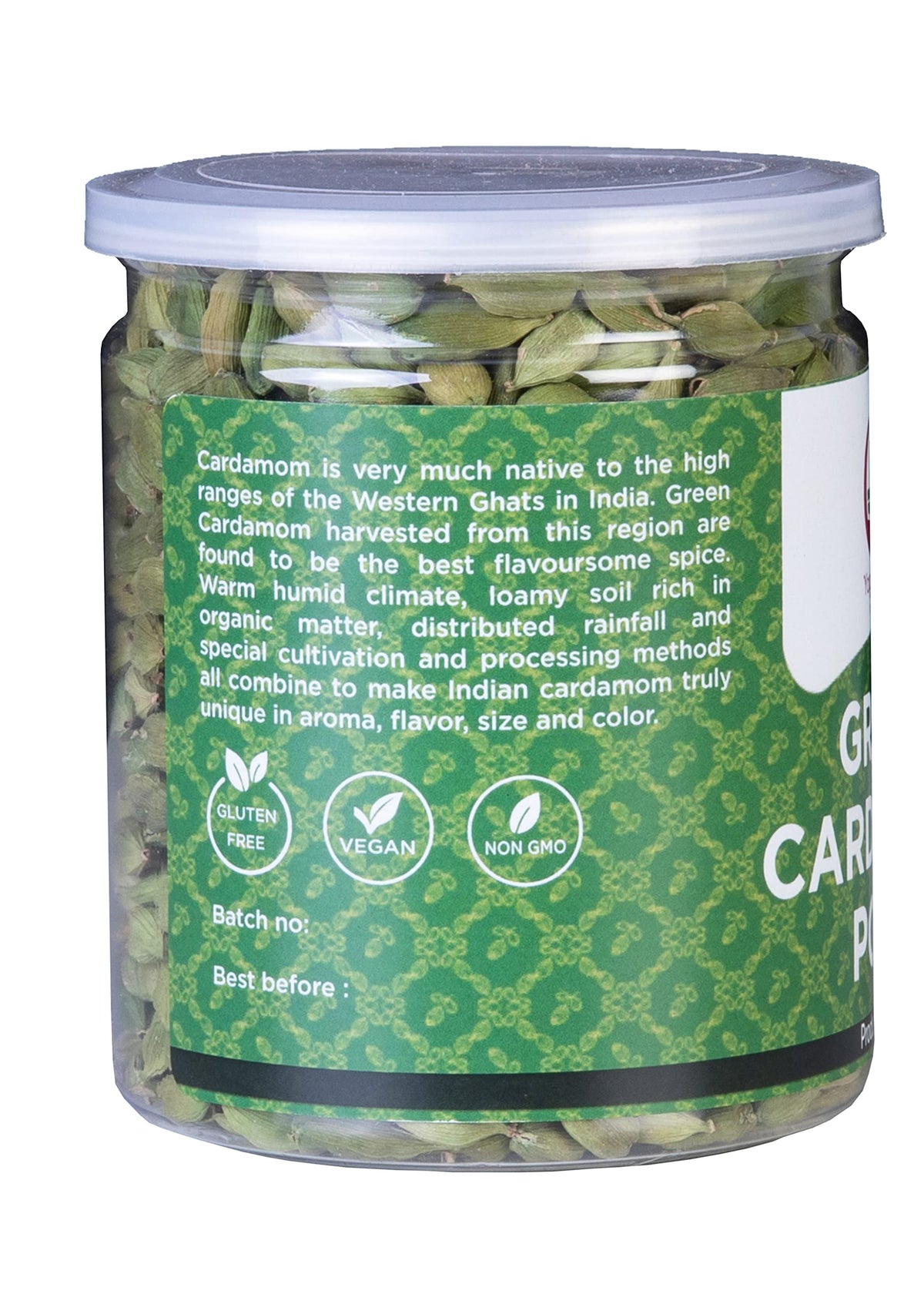 YOGI’S GIFT cardamom pods in jar showcase premium quality and fragrant aroma