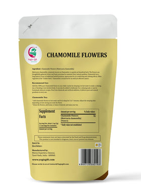 Yogi's Gift chamomile flowers in a resealable bag, perfect for fresh, aromatic blends