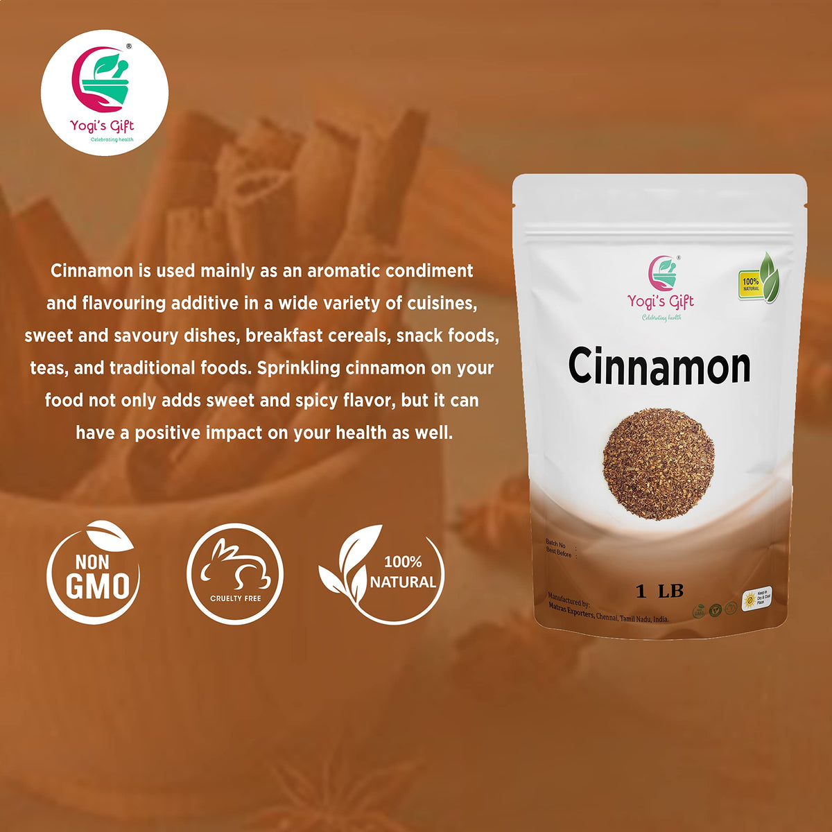 Yogi’s Gift crushed cinnamon bark cooking-flavor; adds depth to sauces