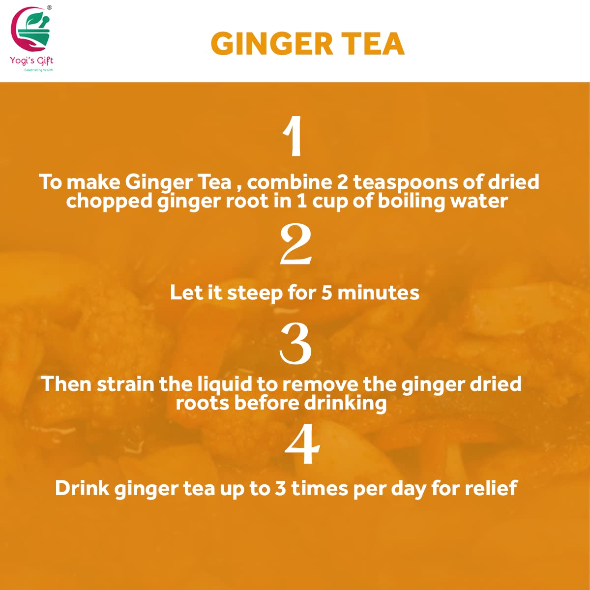 Packaging label of Yogi’s Gift dried ginger root, pure and natural