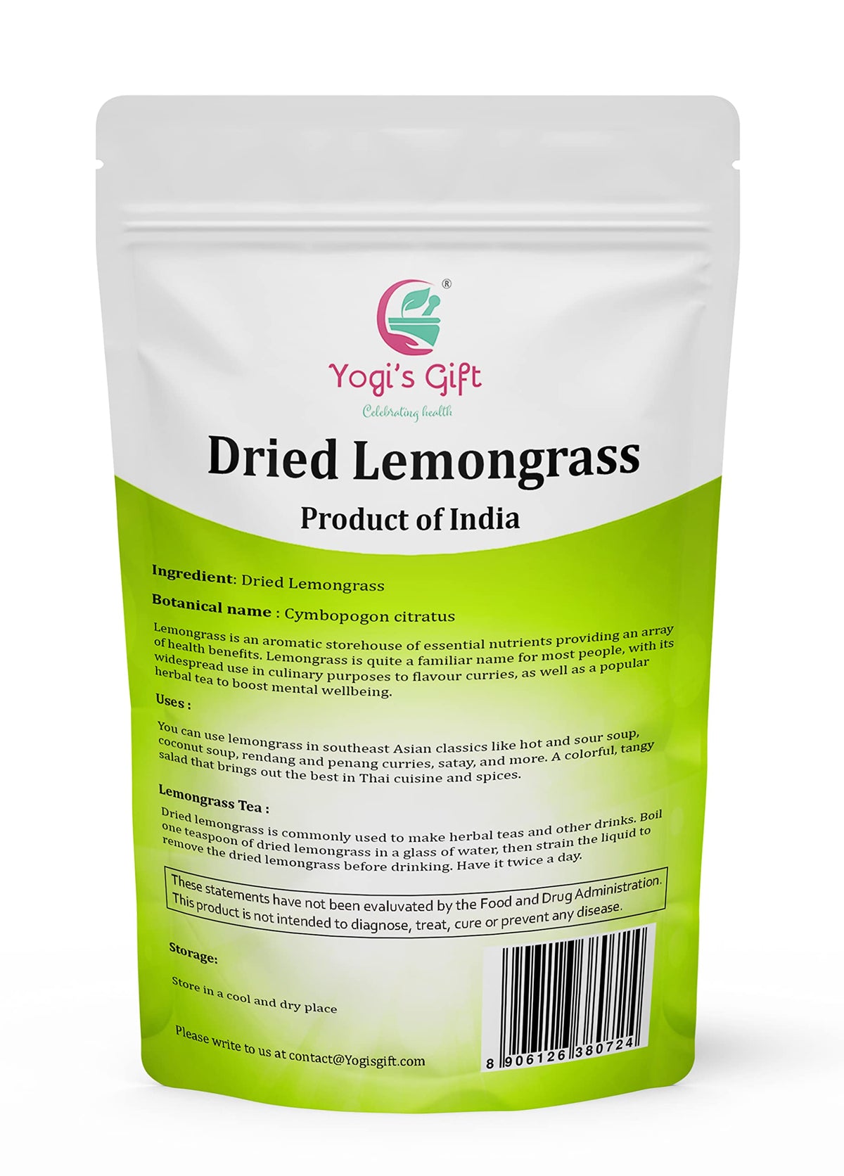 Yogi’s Gift dried lemongrass cut slices ideal for quick flavor extraction in broths and beverages.