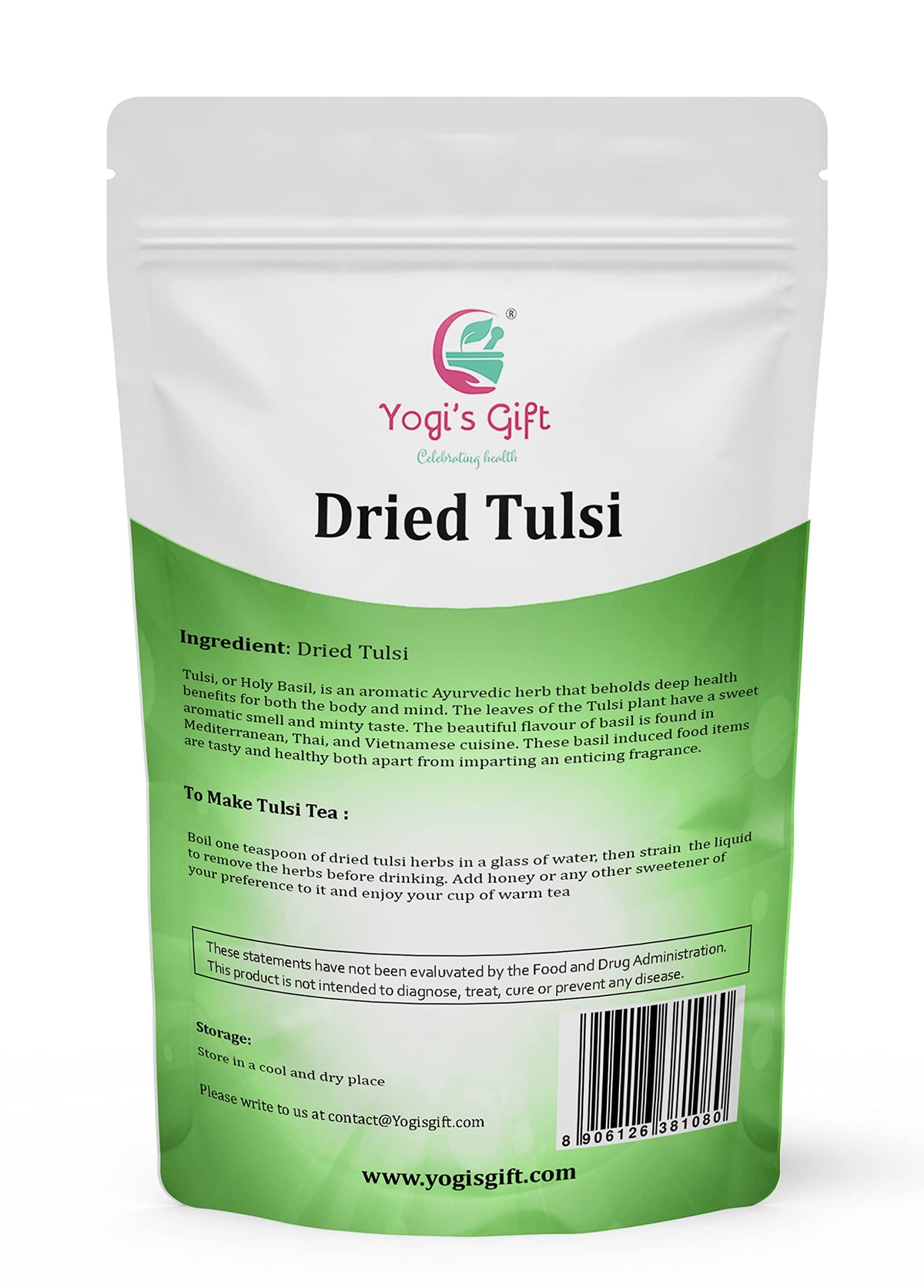 Yogi's Gift dried tulsi leaves close-up with fragrant aroma and minty notes