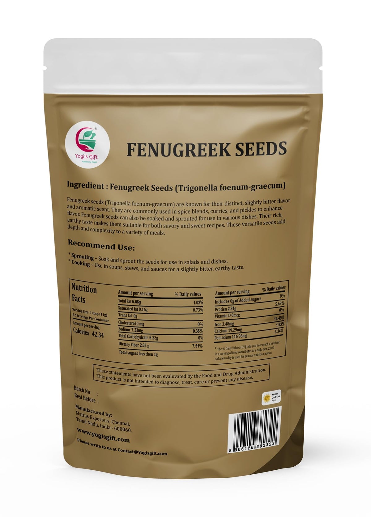 Dry-roasted fenugreek seeds from Yogi’s Gift enhance spice blends