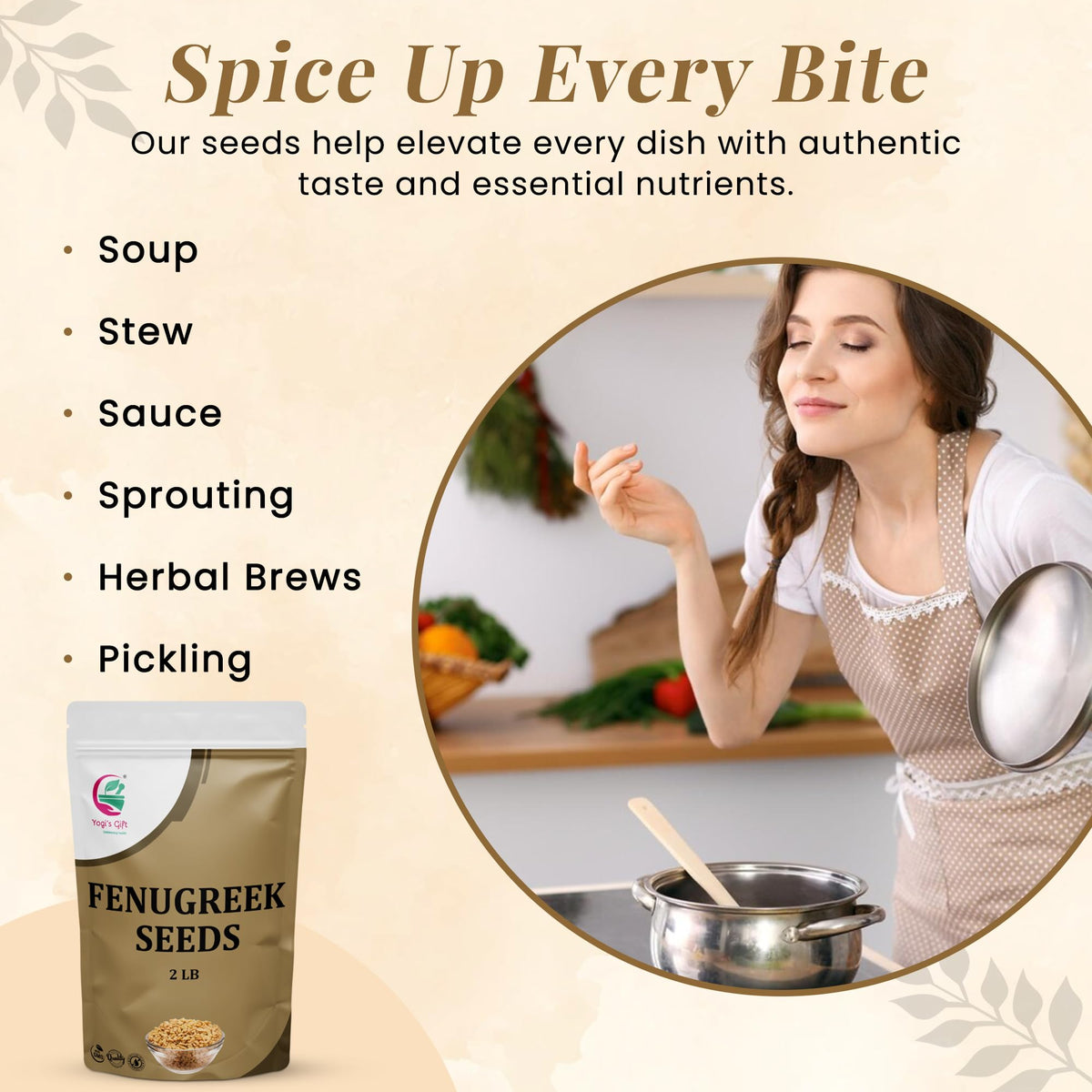 Versatile fenugreek seeds for cooking, blends, and wellness by Yogi’s Gift