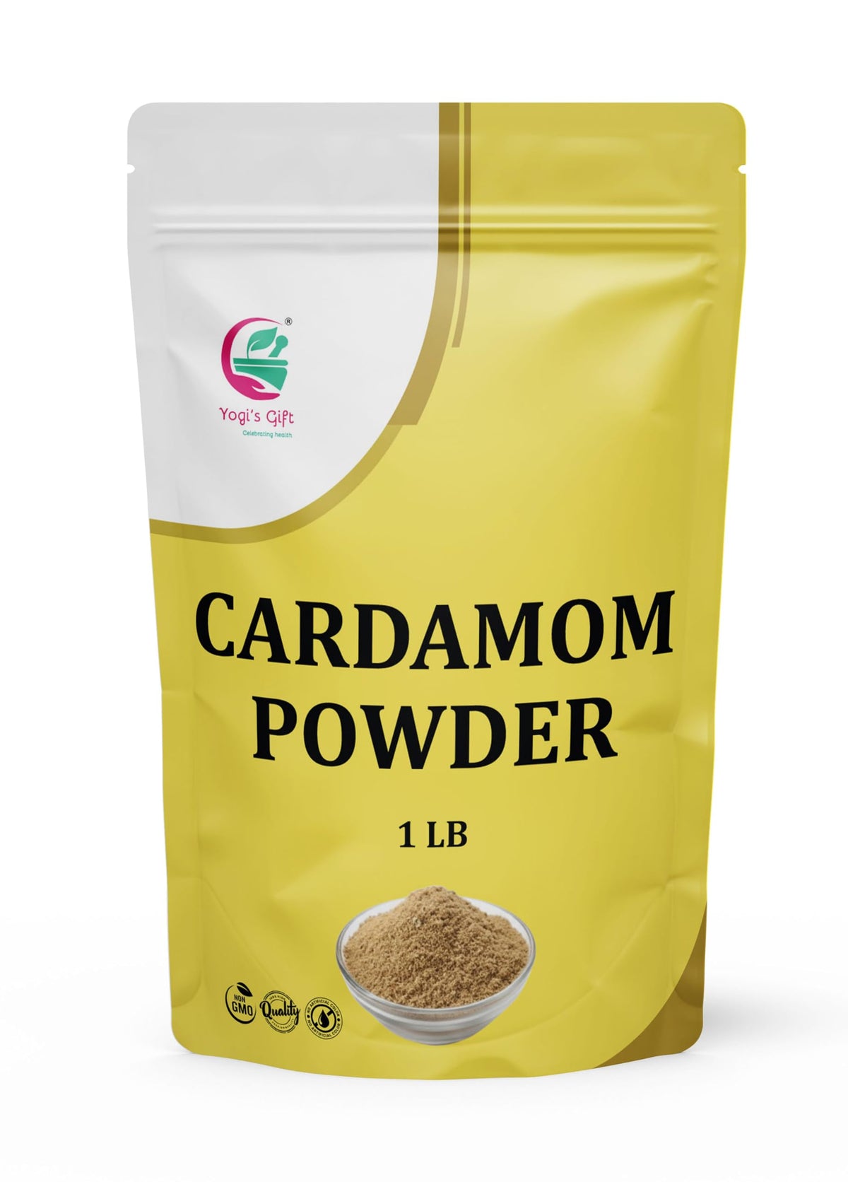 YOGI'S GIFT ground cardamom powder bottle highlighting premium aroma for tea and baking